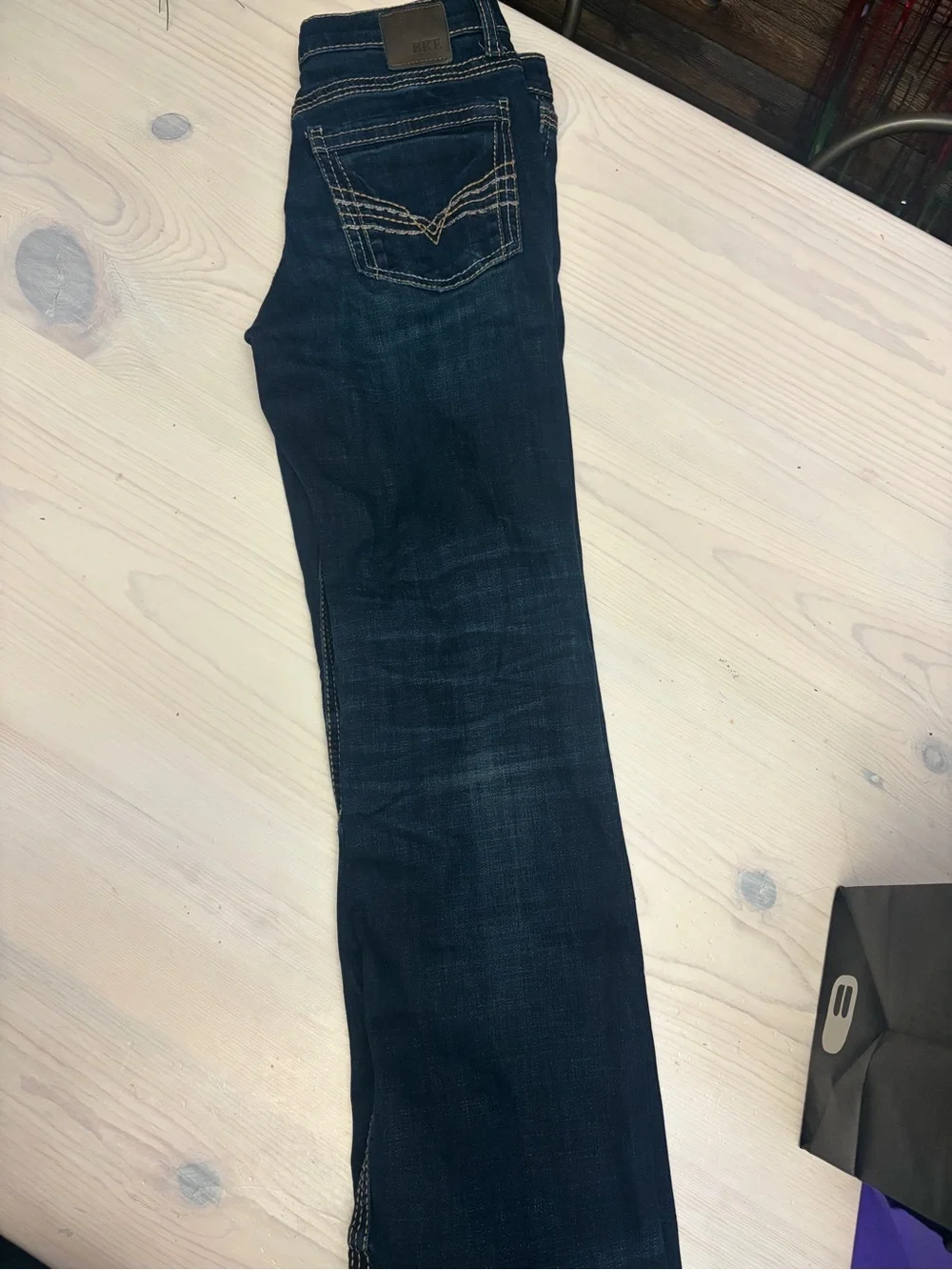BKE Jake Straight Jr. Dark Blue Jeans with Tan Stitching